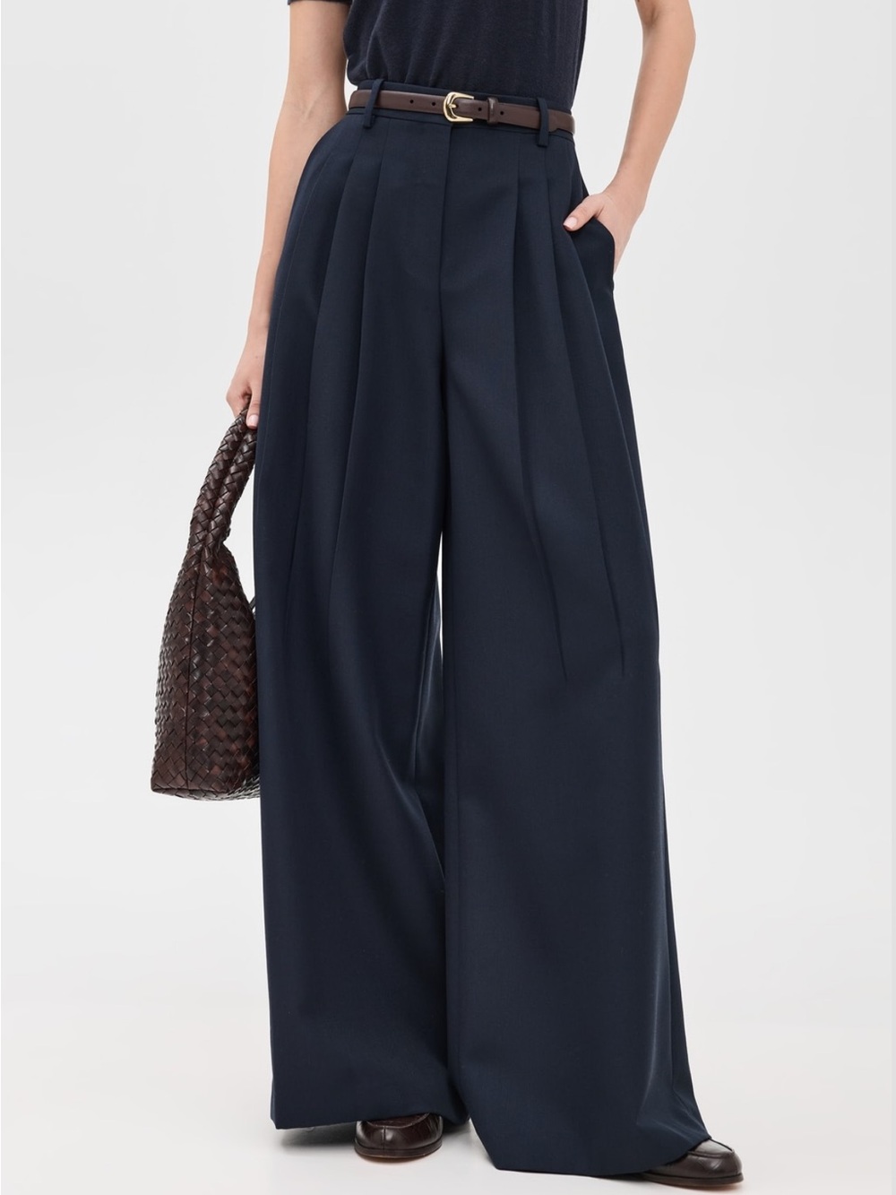 Theory Triple Pleats Wide Leg Nocturne Navy Pants